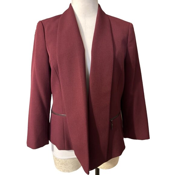 Kasper Suit Jacket Blazer 8 Maroon Plum Open Front 3/4 Long Sleeve NEW - Picture 2 of 16